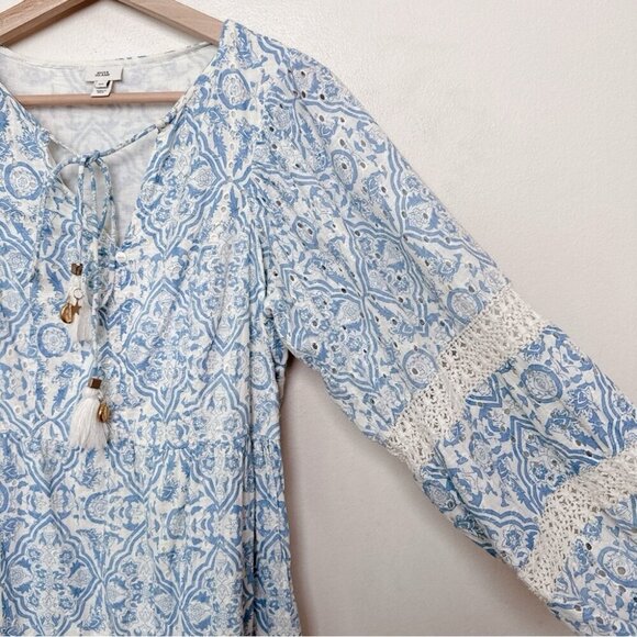 River Island Womens Xsmall Paisley Boho Slit Neck Long Sleeve Dress - Picture 6 of 14